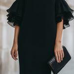 Black Dress With Ruffled Sheer Sleeves
