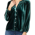 Solid Color Velvet V-neck Long-sleeved Shirt