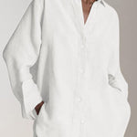 Reality Calling Linen Blend Solid Button Long Sleeve Loose Blouse