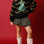 Christmas Tree Sequined Long Sleeve Loose Sweatshirt