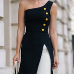 Black & White One-Shoulder Tunic & Wide-Leg Trouser Set