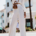 Casual Simplicity Solid Fold Off the Shoulder Long Sleeve Two Pieces