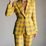 Elasticated Waist High Waisted Buttoned Contrast Color Plaid Split-Joint Notched Collar Blazer Outerwear