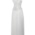 Ulissa Light Green Square Neck Jacquard Textured High Slit Maxi Dress