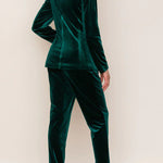 Solid Color Velvet Long-sleeve Blazer and Elastic Waist Pocket Pants Set