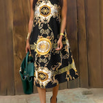 A-Line Sleeveless Contrast Color Pockets Round-Neck Midi Dresses