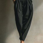 Women's Black High-stretch Knit One-Shoulder Top & High-waist Tapered Pleated Pants