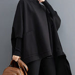 Urban Solid Color High-Neck High-Low Sweatshirt Top