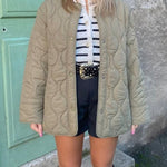 Stand-collar single-breasted mid-length loose cotton coat