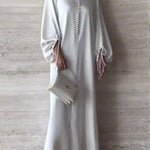Loose Puff Sleeves Drawstring Solid Color Split-Joint V-Neck Maxi Dresses Shirt Dress