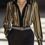Long Sleeves Buttoned Striped Lapel Blouses&Shirts Tops