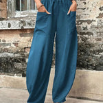 Loose Plus Size Elasticity Pockets Solid Color Pants