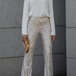 Diva Velvet Sequin High Rise Elastic Waist Flare Pants