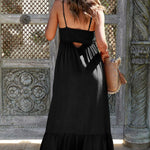 Black Smocked Button Pocketed Spaghetti Strap Maxi Dress