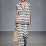 Women's Sheer Wave Pattern Knitted Sleeveless Top And Straight-leg Pants Set