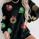 Sequined Christmas Graphic Pullover Sweatshirt