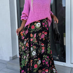 Solid Color Round Neck Ruffled Long Sleeve Knitted Sweater