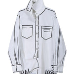 Simple White Black Contrast Color Printed Blouse