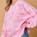 Bowknot Sequined Casual Loose Long Sleeve Sweatshirt