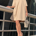 A-Line Short Sleeves Solid Color Split-Joint Lapel Mini Dresses Shirt Dress
