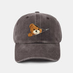 Zipper Bear Pattern Casual Washed Cotton Baseball Cap