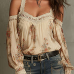 Vintage Boho Cream Floral Off-Shoulder Lace Blouse