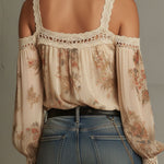 Vintage Boho Cream Floral Off-Shoulder Lace Blouse