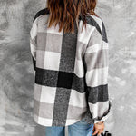 Grey Plaid Color Block Pockets Buttoned Shacket