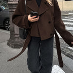 Women's Lapel Temperament Double -row Hair Woolen Jacket