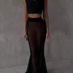 Shes Timeless Mesh High Rise Elastic Waist Fishtail Maxi Skirt