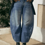 Harem Pants Pleated Split-Joint Jean Pants Bottoms