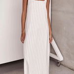 Simple and Stunning Linen Blend Pinstripe Detail Square Neck A-line Maxi Dress