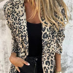 Leopard Print Lapel Long Sleeve Casual Blazer