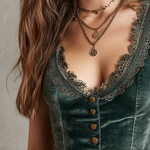Vintage Sleeveless Lace Neck Velvet Vest