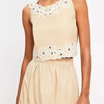 Vacation Season Floral Eyelet Poplin Tank and High Rise Elastic Waist Midi Skirt