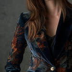 Vintage Floral Print Metal Button Polyester Velvet Blazer