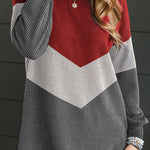 Medium Grey Color Block Corded Tunic Long Sleeve Top