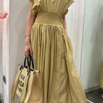 MAKE A LIST ELASTIC WAIST POCKETED RELAXED MIDI DRESS