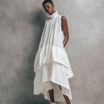 Women's Elegant White Woven High-neck Sleeveless Maxi Dress
