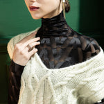 Stylish Skinny Long Sleeves Embroidered Split-Joint Checkered High-Neck T-Shirts Tops