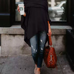 Casual Asymmetric Solid Color High-Neck T-Shirts Tops