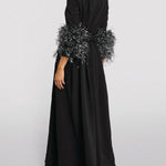 Elegant Simple Black And White Feather Long Sleeve Party Dress