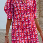 Fashion casual plaid print half-sleeved shirt dress