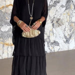 Solid Color Crew Neck Loose Tiered Maxi Dress