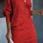 Solid Sequined Off-shoulder Loose Mini Dress