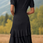 Elegant Solid Buttons Flounce V Neck Irregular Dress Dresses