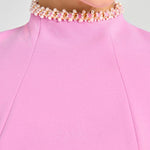 Sweet and Elegant Scent Pearl Trim Short Sleeve Pocketed Mini Dress