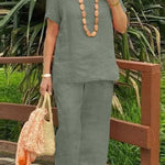 Casual Loose Solid Color Shirt Pants Set