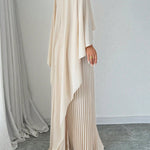 Cape High-Low Pleated Solid Color Split-Joint Round-Neck Evening Dresses Maxi Dresses