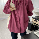 Urban Loose Puff Sleeves Agaric Laces Falbala Solid Color Blouses